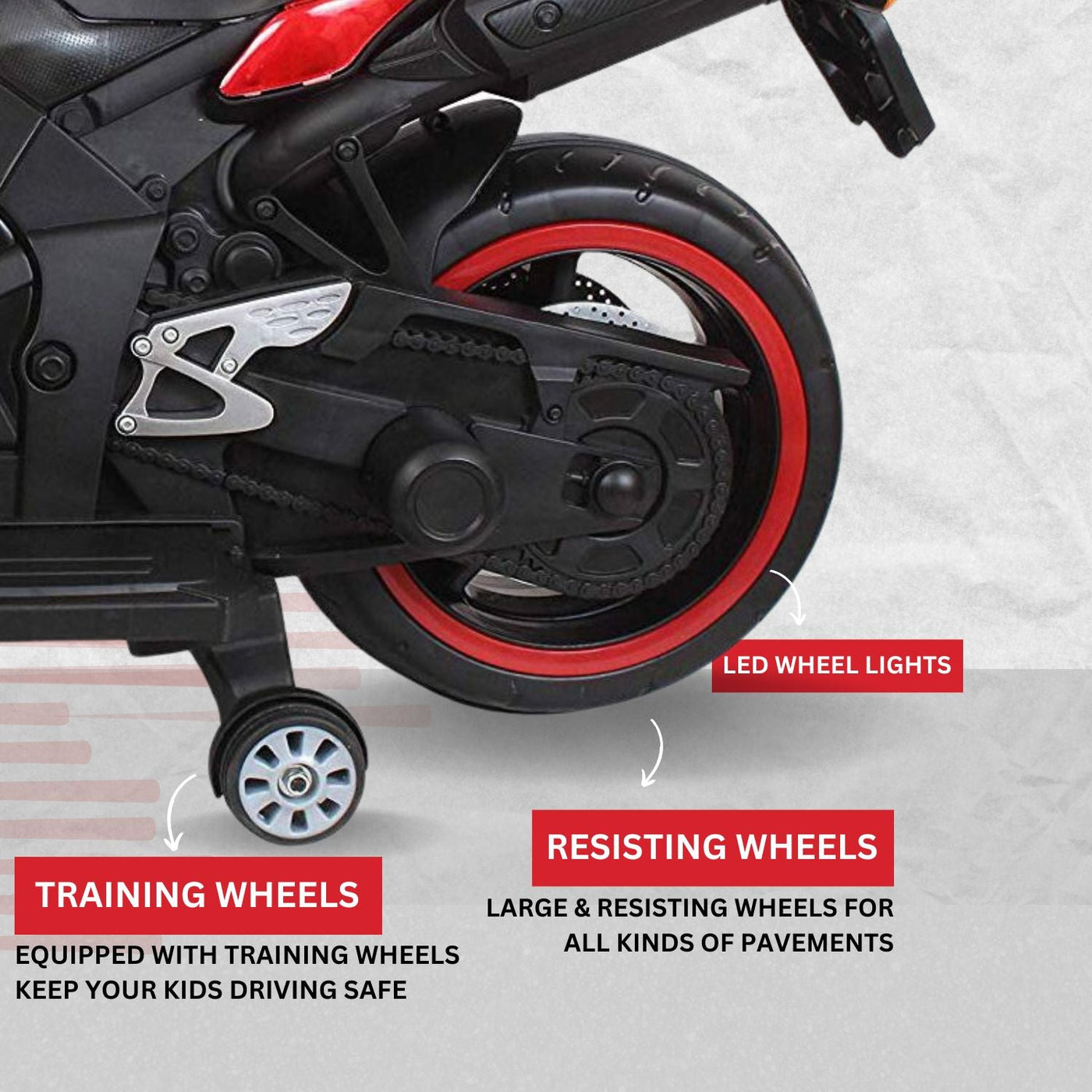 Baby Moo R1 Electric Ride-On Bike For Kids | Rechargeable Battery-Powered Toy With Led Lights, Music, And Usb Port | Battery Operated Bike 2 To 8 Years - Red
