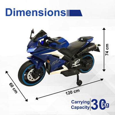 Baby Moo R15 Rechargeable 12V Battery Operated Ride On Bike for Kids with LED Lights, Music, and USB Port - Blue