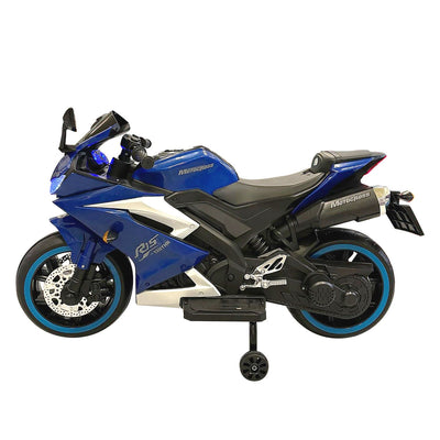 Baby Moo R15 Rechargeable 12V Battery Operated Ride On Bike for Kids with LED Lights, Music, and USB Port - Blue
