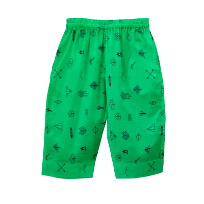 The Baby Atelier Full Sleeved Collared Pajama Set - Green Line Drawing