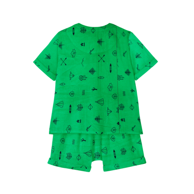 The Baby Atelier Pajama Shorts Set - Green Line Drawing
