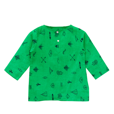 The Baby Atelier Pajama Kurta Set - Green Line Drawing