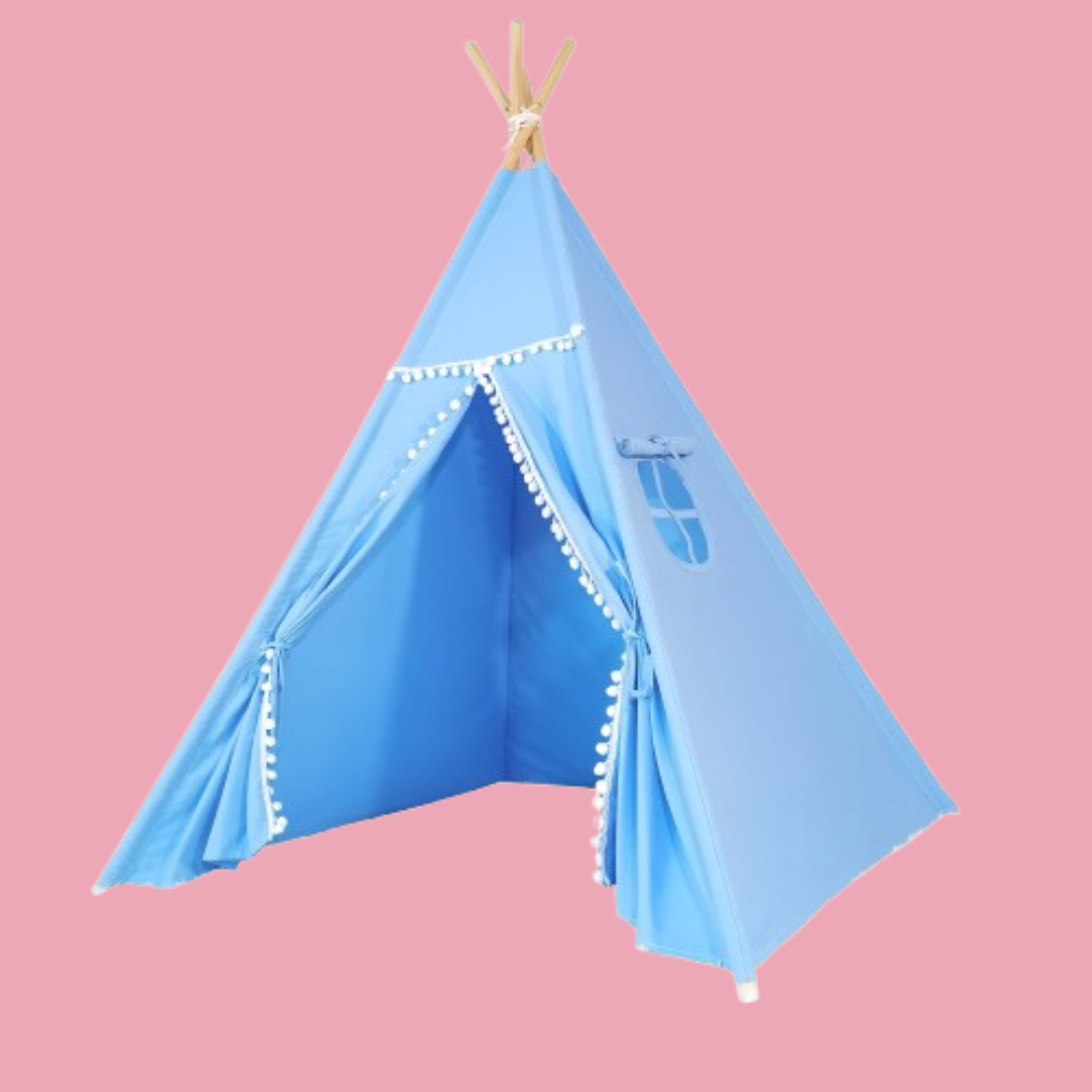 Tent/Tepee - Light Blue with Pom Poms