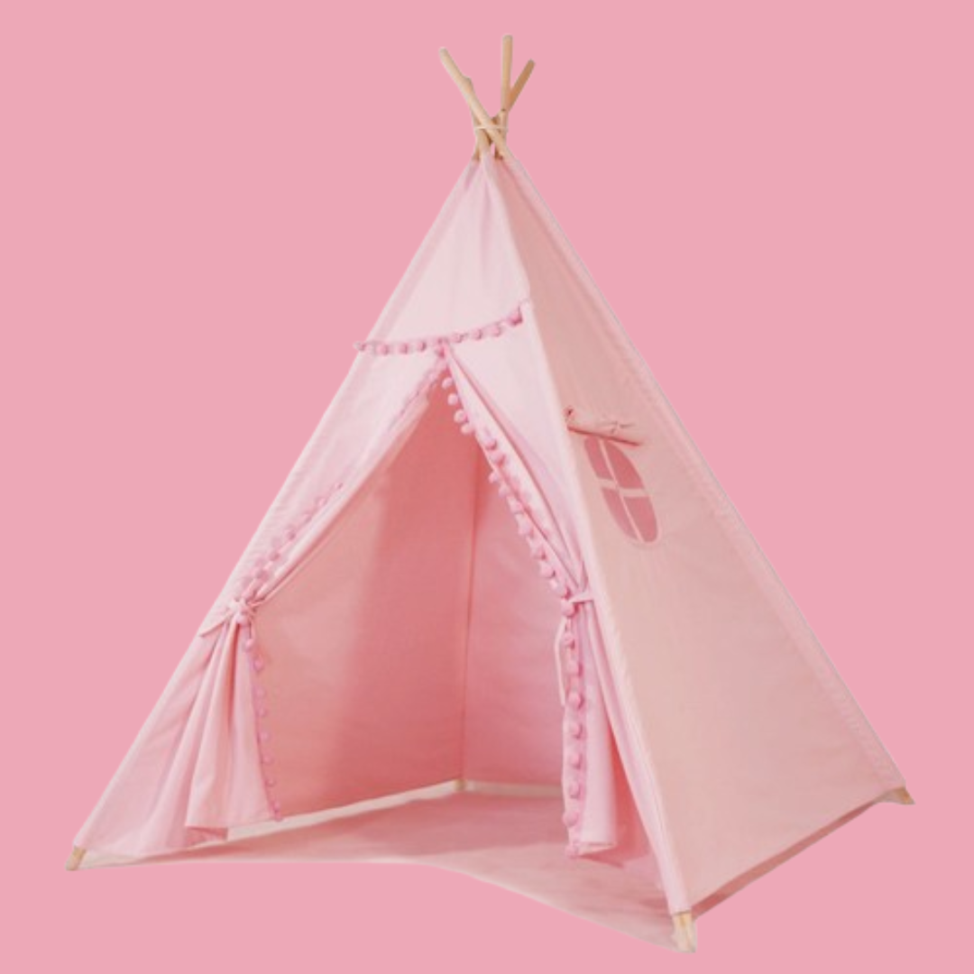 Tent/Tepee - Pink with Pom Poms