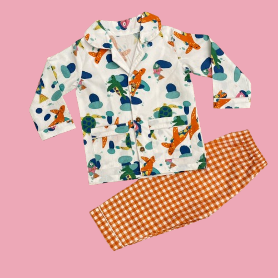 Bhaakur Organic Cotton Turtles Night Suit