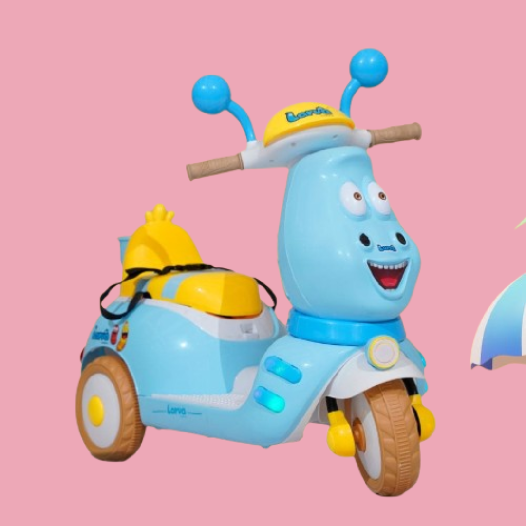 Baby Moo Whimsical Cartoon Kids Electric 3-Wheel Ride-On Bike Motorcycle Scooter Rechargeable Battery-Powered with Music & Lights - Blue