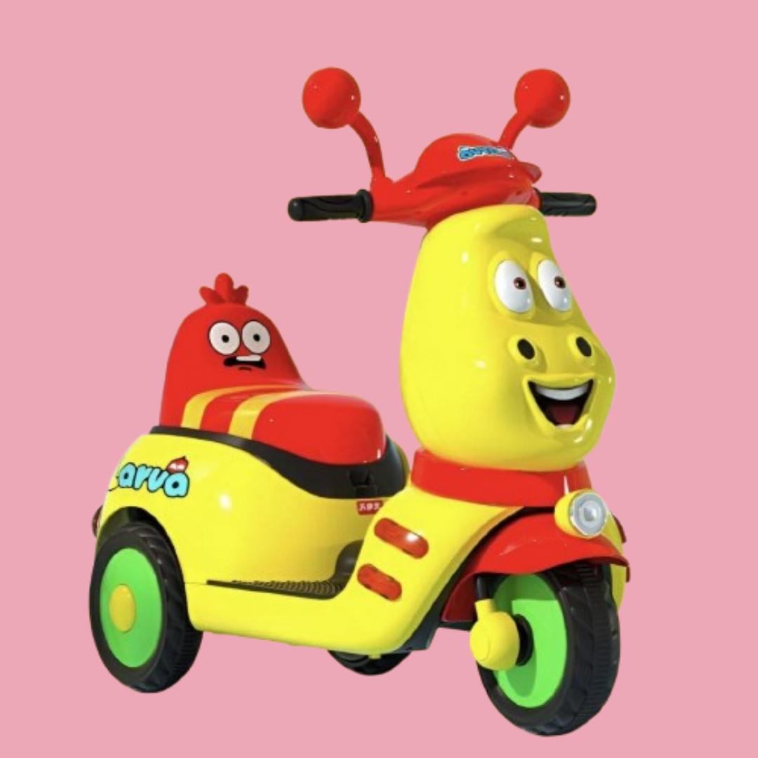Baby Moo Whimsical Cartoon Kids Electric 3-Wheel Ride-On Bike Motorcycle Scooter Rechargeable Battery-Powered with Music & Lights - Yellow