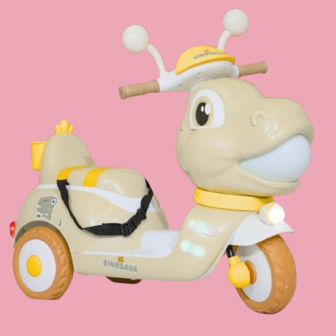 Baby Moo Whimsical Cartoon Kids Electric 3-Wheel Motorcycle Scooter Rechargeable Battery-Powered with Music & Lights Toddler Ride-On Bike Toy for Imaginative Adventures - Off White