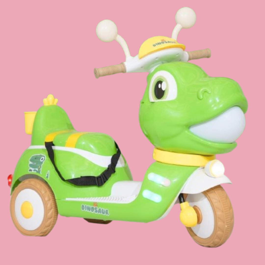 Baby Moo Whimsical Cartoon Kids Electric 3-Wheel Motorcycle Scooter Rechargeable Battery-Powered with Music & Lights Toddler Ride-On Bike Toy for Imaginative Adventures - Green