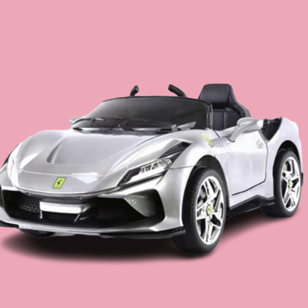 Baby Moo Ferrari F8 12V Battery Operated Ride On Car for Kids | Remote Control | Rechargeable Battery | USB MP3 Player | Ages 1-6 - Silver