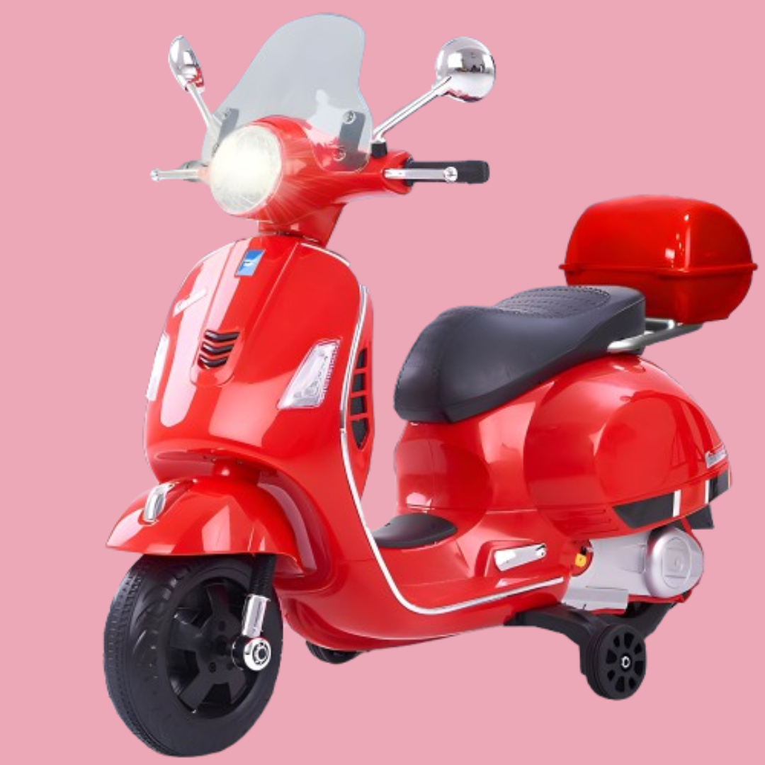 Baby Moo Vespa Rechargeable Battery Operated Bike With Music & Light Without Remote - Red