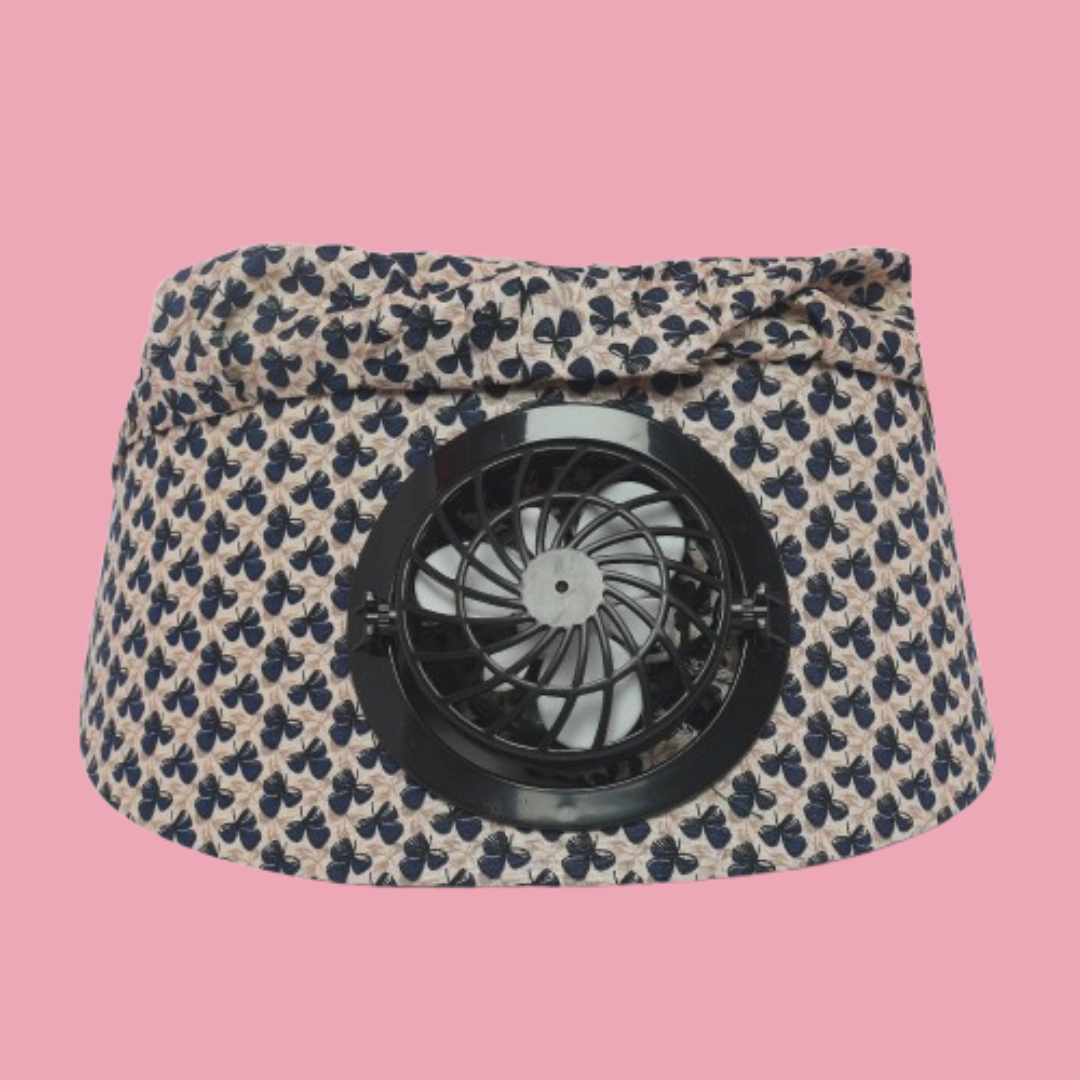 Kids/women USB charging face mask with fan breathable sun hat summer UV protection neck cover cap Visor ( black bow )