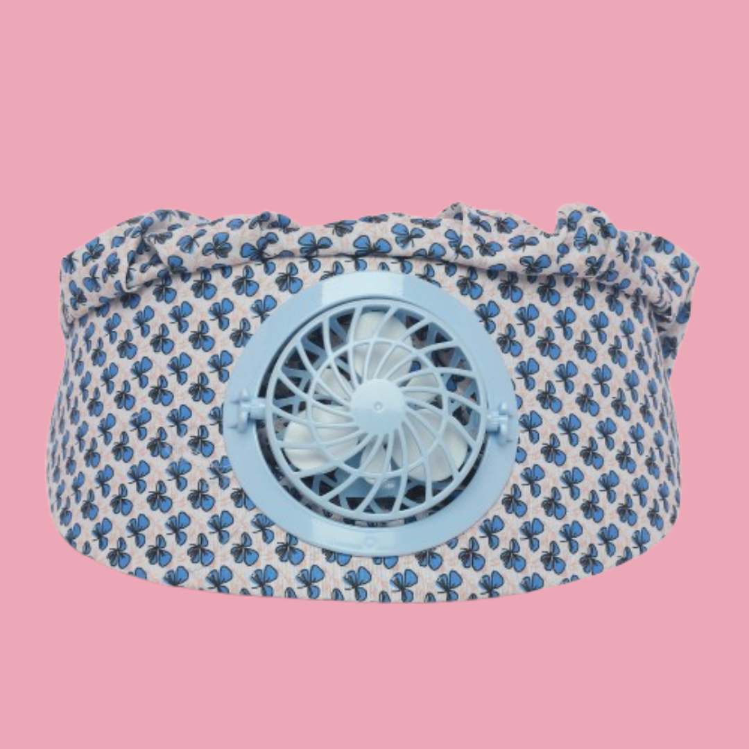 Kids/women USB charging face mask with fan breathable sun hat summer UV protection neck cover cap Visor ( blue bow )