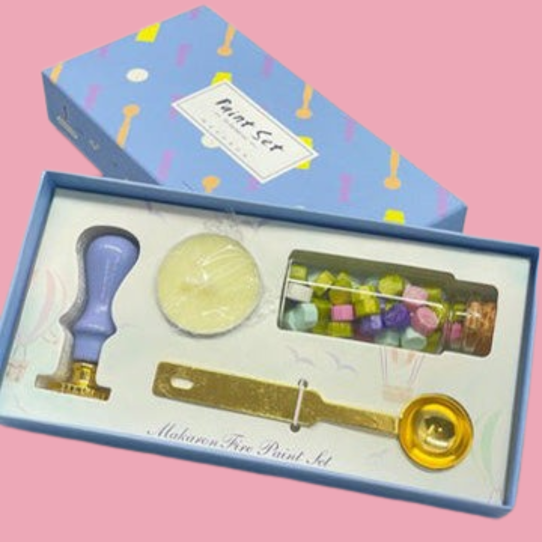 Vintage DIY Wax Seal Stamp Kit, 4 pcs, Meet Various Needs Wooden Sealing Stamp (pink)