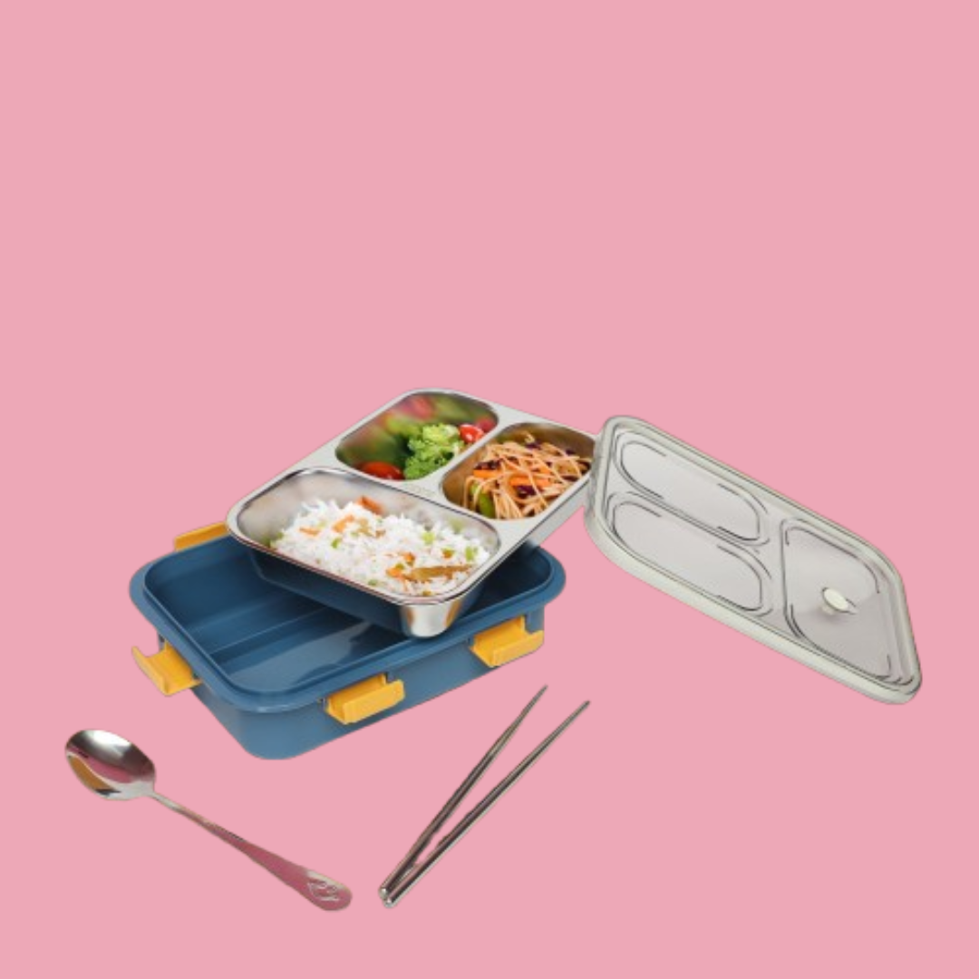 3 Compartment Stainless Steel Lunch Box - Kids Park