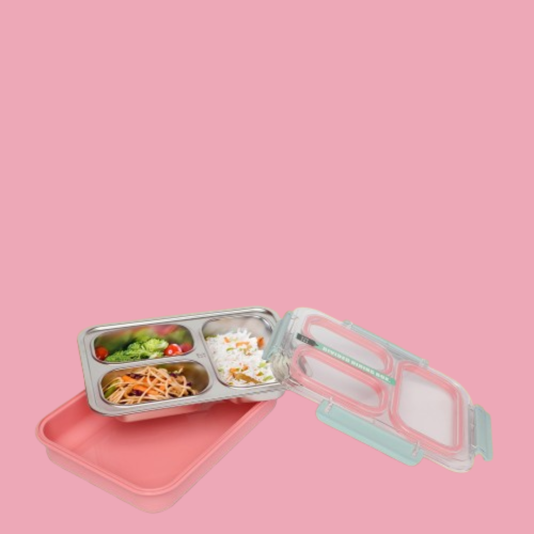 Stainless Steel 3-Compartment 1.2L Lunch Boxes: Durable and Eco-Friendly (pink)