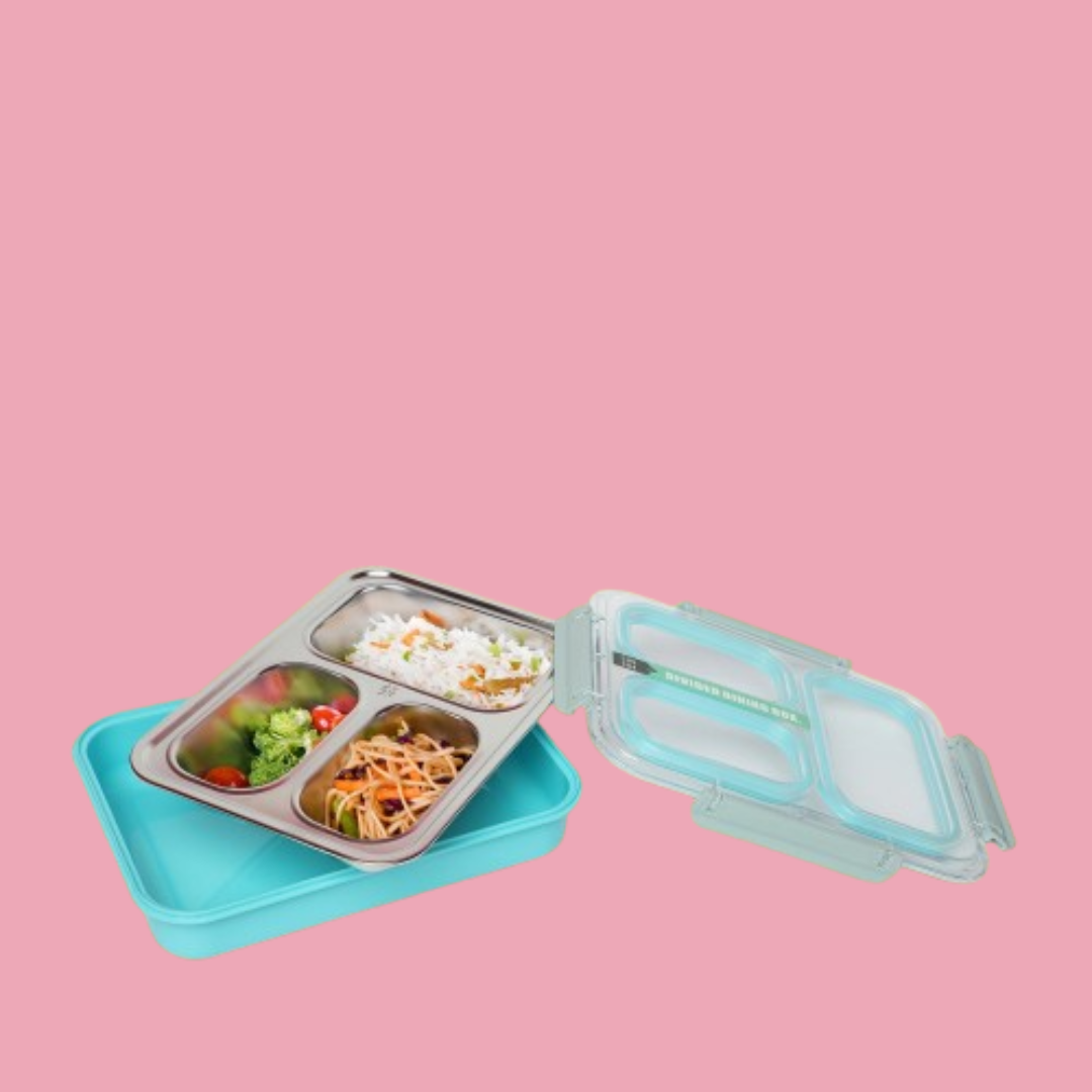 304 Stainless Steel 3-Compartment Lunch Box - Kids Park