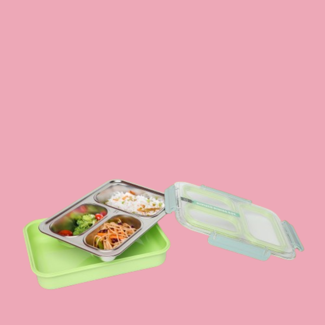 Stainless Steel 3-Compartment 1.2 L Lunch Boxes: Durable and Eco-Friendly (green)