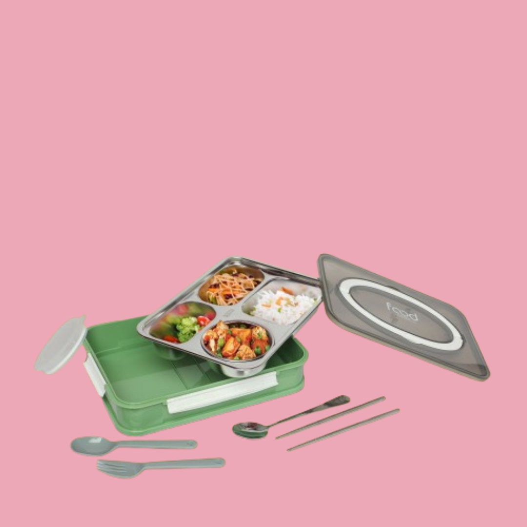 Food stainless steel 4 compartment lunchbox-1000 ml (green)