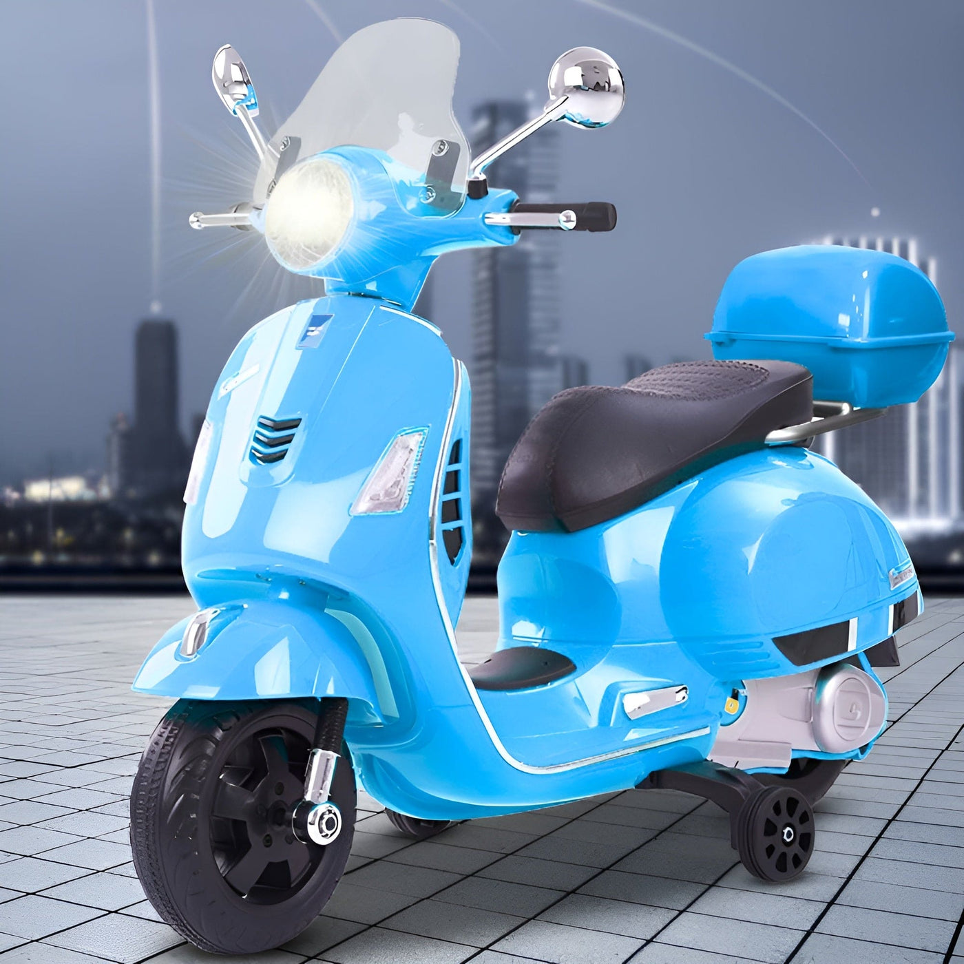 Baby Moo Vespa Rechargeable Battery Operated Bike With Music & Light With Remote - Blue