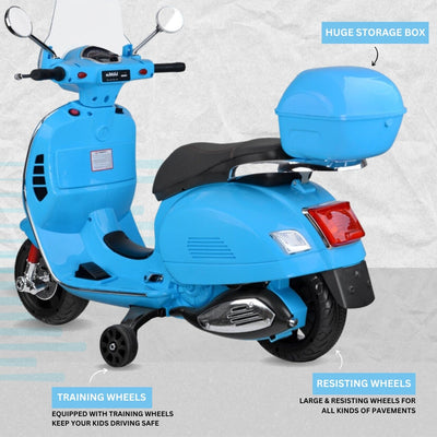 Baby Moo Vespa Rechargeable Battery Operated Bike With Music & Light With Remote - Blue