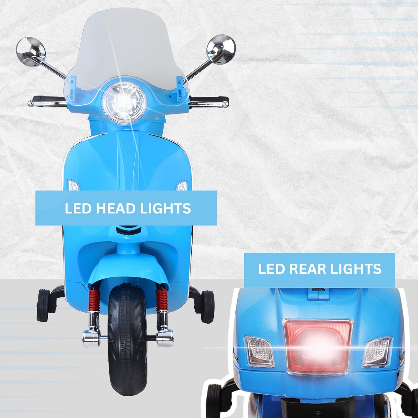 Baby Moo Vespa Rechargeable Battery Operated Bike With Music & Light With Remote - Blue