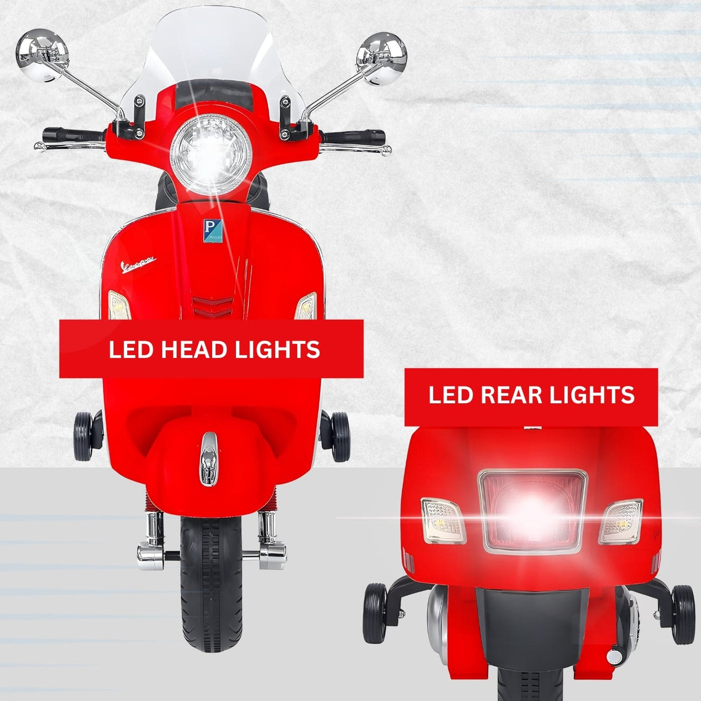 Baby Moo Vespa Rechargeable Battery Operated Bike With Music & Light Without Remote - Red