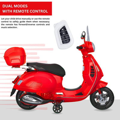 Baby Moo Vespa Rechargeable Battery Operated Bike With Music & Light Without Remote - Red