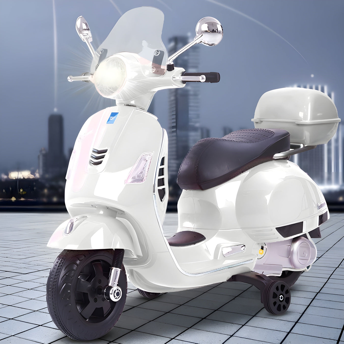 Baby Moo Vespa Rechargeable Battery Operated Bike With Music & Light With Remote - White