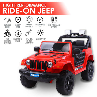 Baby Moo 4X4 Battery Operated Electric Ride On Jeep With Rechargeable 12V Battery, Remote Control Double Seat - Red