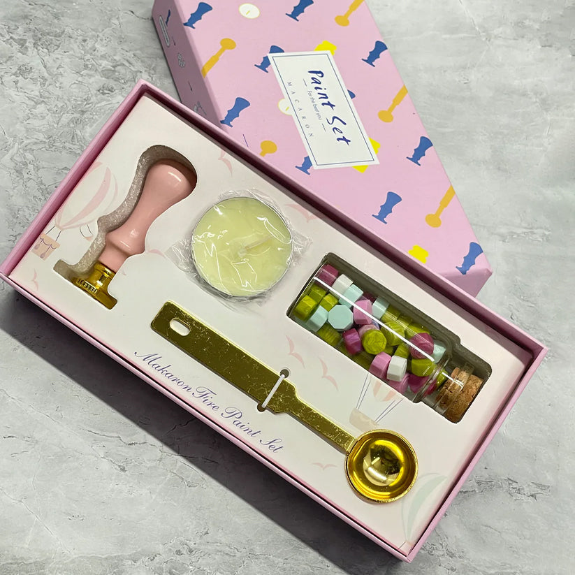 Vintage DIY Wax Seal Stamp Kit, 4 pcs, Meet Various Needs Wooden Sealing Stamp (pink)